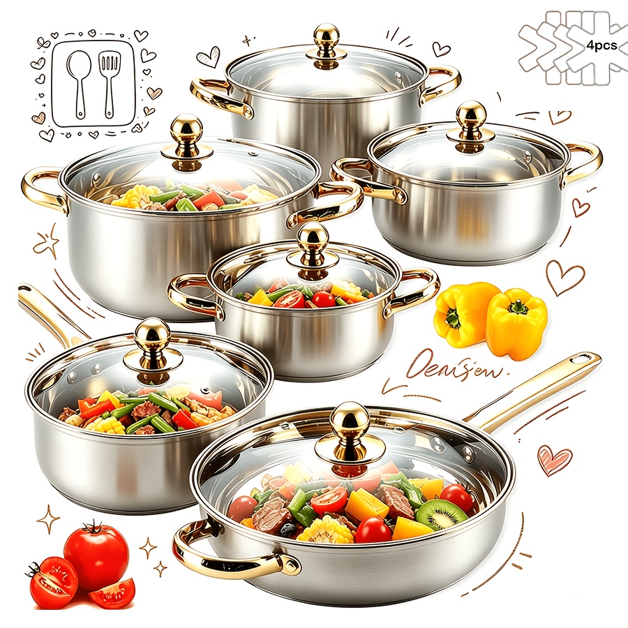 Temu – TEMU 18pcs Cookware Set, Pots And Pans Cookware Sets, Cookware Set, Including Spoons And Spatulas& 4 Coasters, Tempered Glass Cover, Soup Pot, Milk