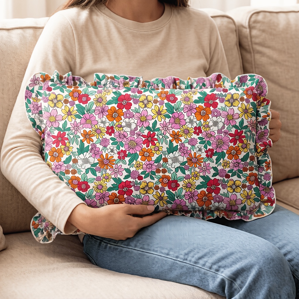 TEMU 1pc Colorful Ditsy Floral Print Pillow Cover 30x50cm, Maximalist Polyester Sofa Cushion Case, Rustic Decorative Accent For Living Room And