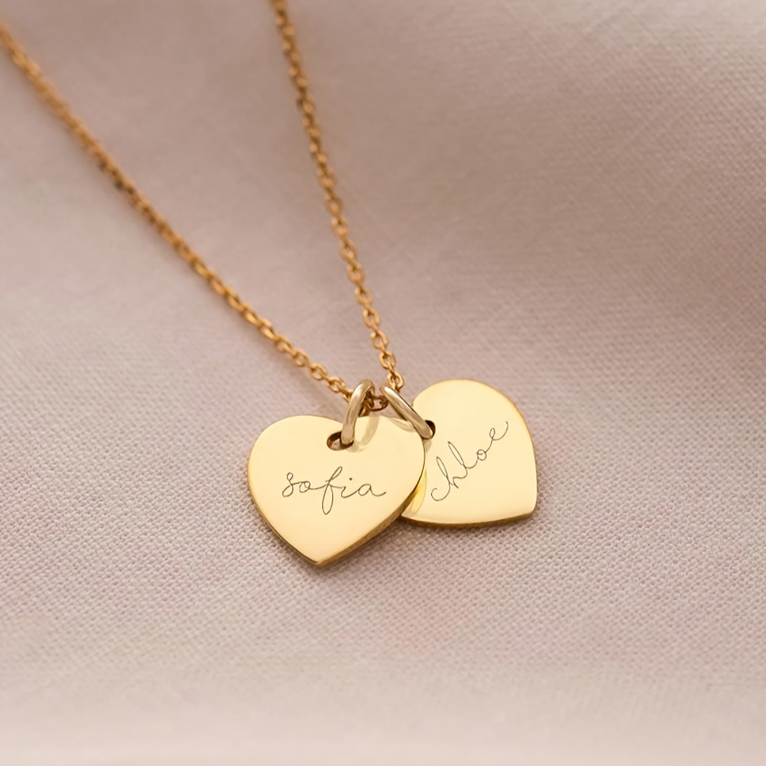 TEMU 1pc Collier Personnalisé Double Cœur avec , Collier Gravé Double Nom pour Couples, Bijou Unique Simple et Adapté à Toutes , pour et l'Épouse !
