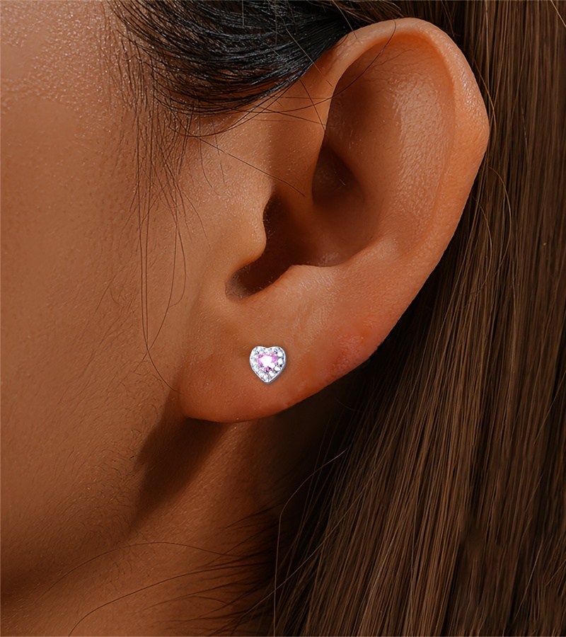 chic s925 sterling silvery heart stud earrings with sparkling zirconia hypoallergenic   casual attire gifting details 3