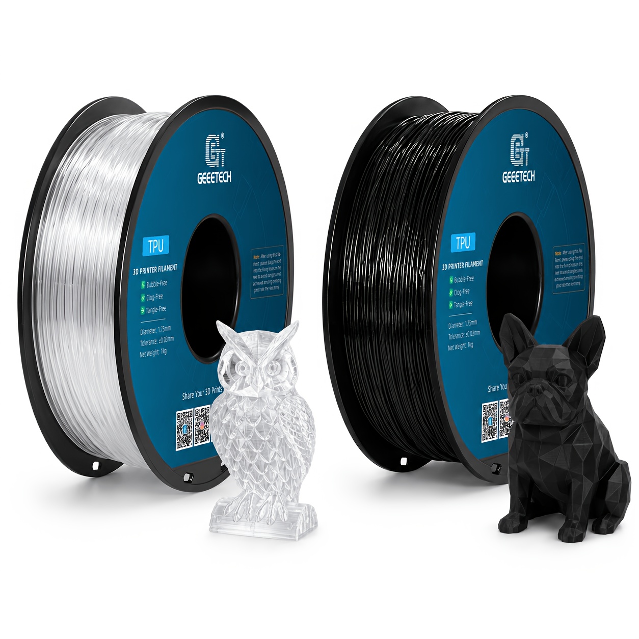TEMU GEEETECH 2kg TPU 3D-Druckerfilament 1,75mm, 2 Rollen (je 1kg) Zweifarben-Set, +/-0,03mm Genauigkeit, blasenfrei, verstopfungsfrei &
