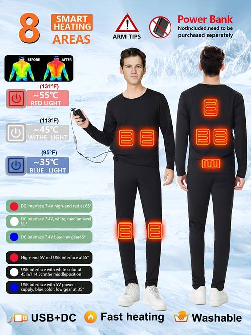 2025 new temperature control electric heating warm set zone heating intelligent temperature control winter cold heating suit for men and women heating sports set heating underwear and pants