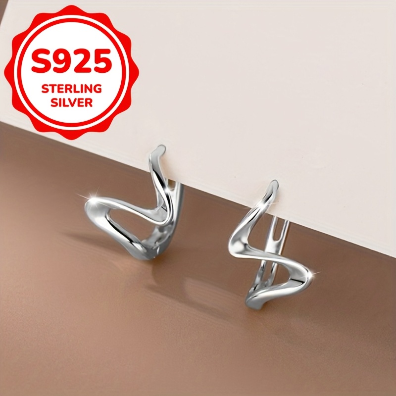925 Sterling Silver Wave Stud Earrings 18K Plated Hypoallergenic Lightweight