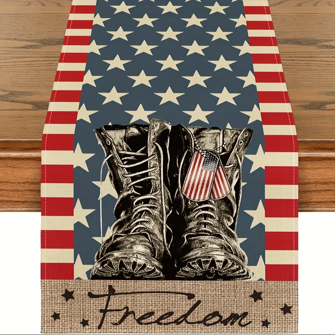 

1pc, Table Runner, Stripes And Stars Boots Pattern Table Runner, Freedom Theme Table Runner, Holiday Kitchen Dining Table Decor For Indoor, Party Decoration