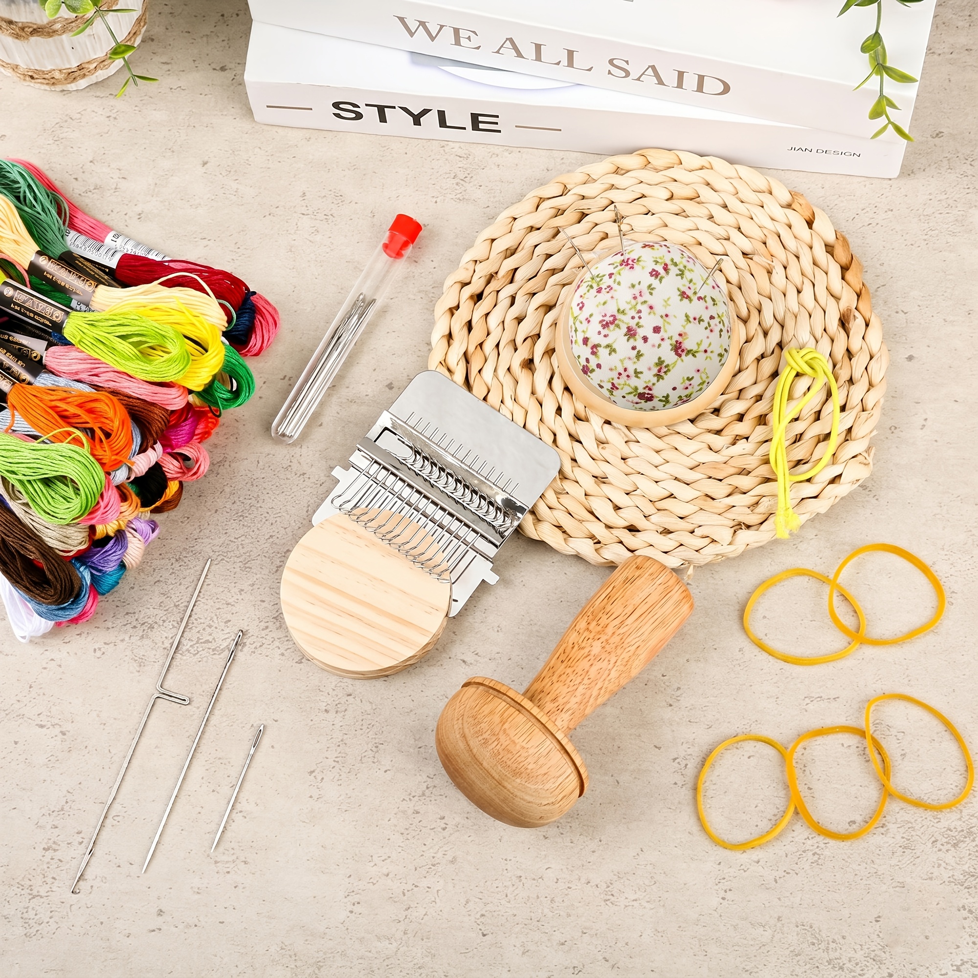Mini Darning Loom Kit with 50 Colors Yarn & 14 Hooks
