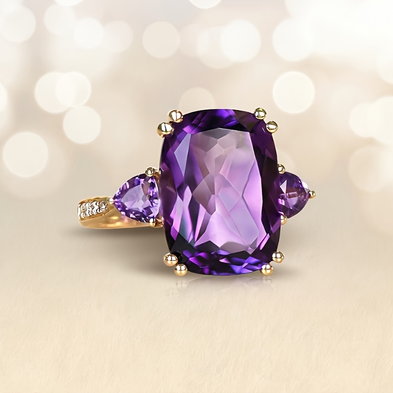 1 Exquisite Purple Cubic Zirconia Ring Suitable For Women's Engagement, Wedding, Valentine's Day Gift Accessories