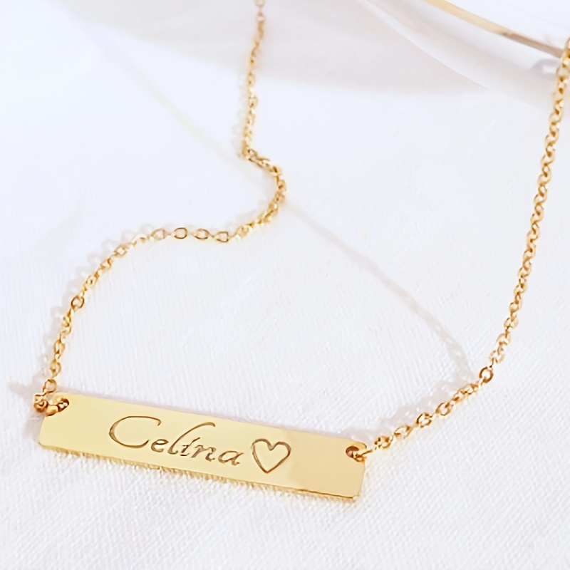 TEMU Custom Engraved Minimalist Geometric Rectangle Pendant 201 Stainless Steel Necklace For, Birthday Gift, Anniversary Gift, For Teenager