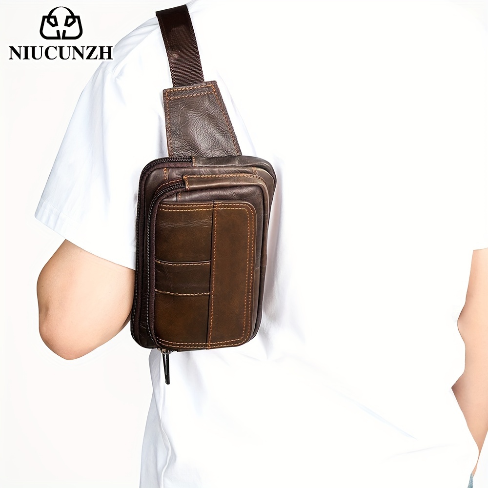 1 pieza, bolso de cintura/pecho de cuero   para hombre, bolso cruzado casual para viajes 9