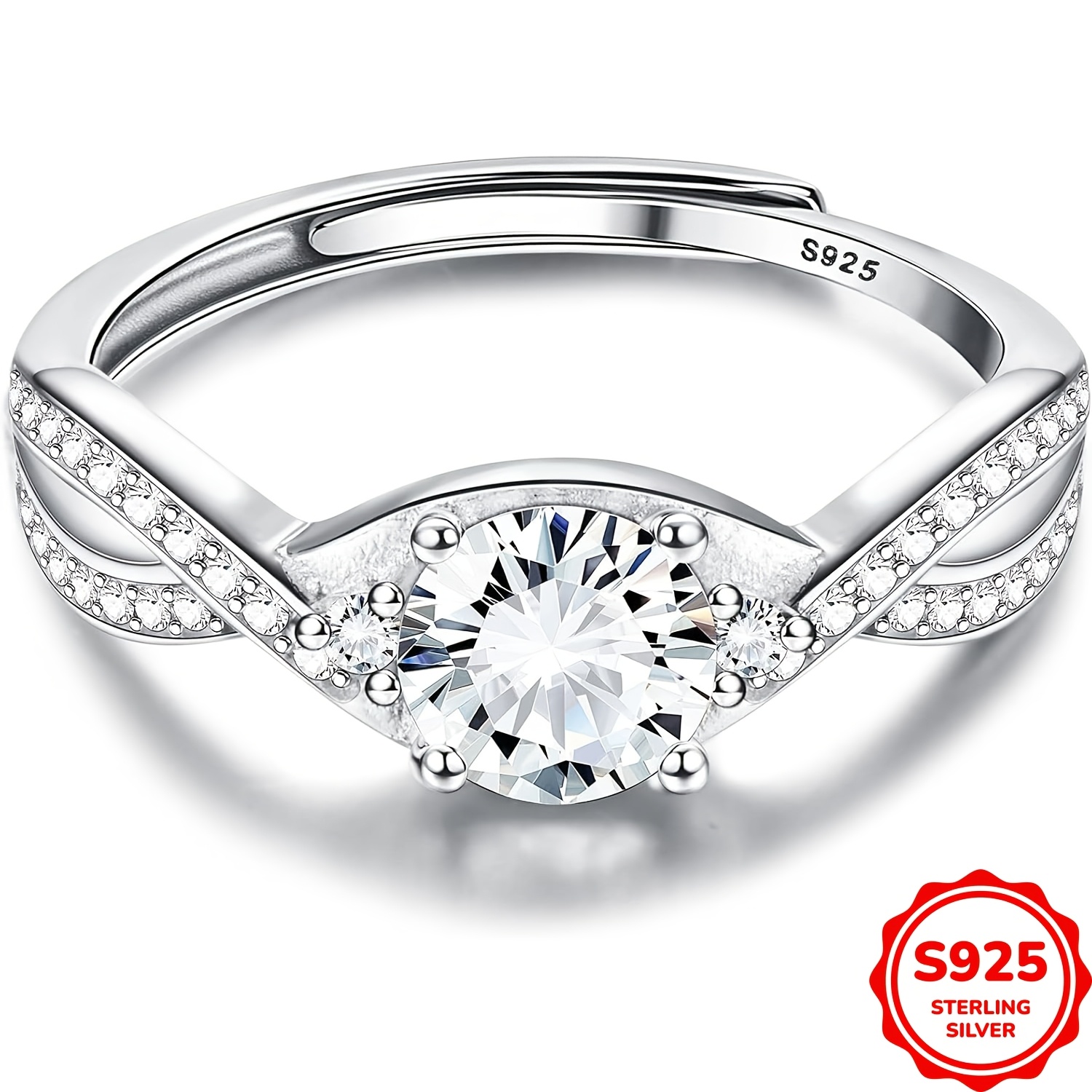 Adjustable 925 Sterling Silver Rings For Women Engagement Ring Promise Ring Wedding Rings Cubic Synthetic Zirconia Thumb Ring For Women Anniversary Jewellery Gifts 2.1g/0.07oz