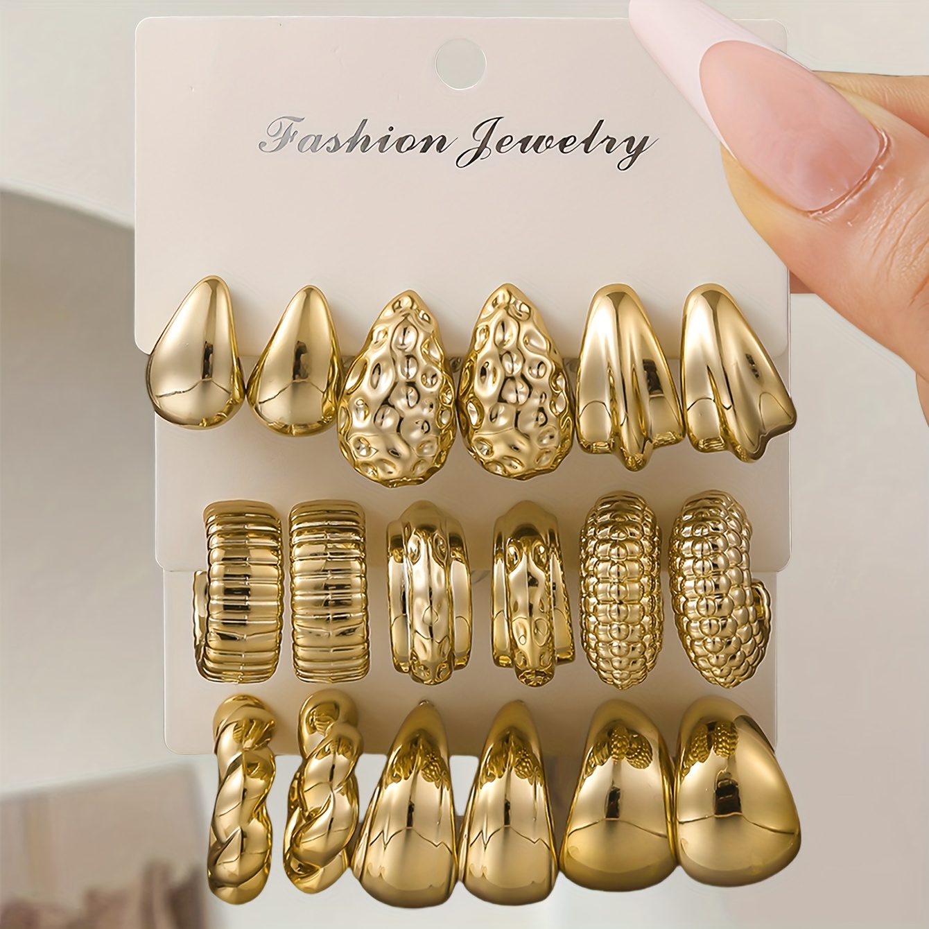 6/18pcs Vintage Elegant Ccb Hoop Earrings, Creative Irregular Triangle, Teardrop, Design Earrings, Women's Individual Daily, Party, Date And Holiday Wear Ear Jewelry