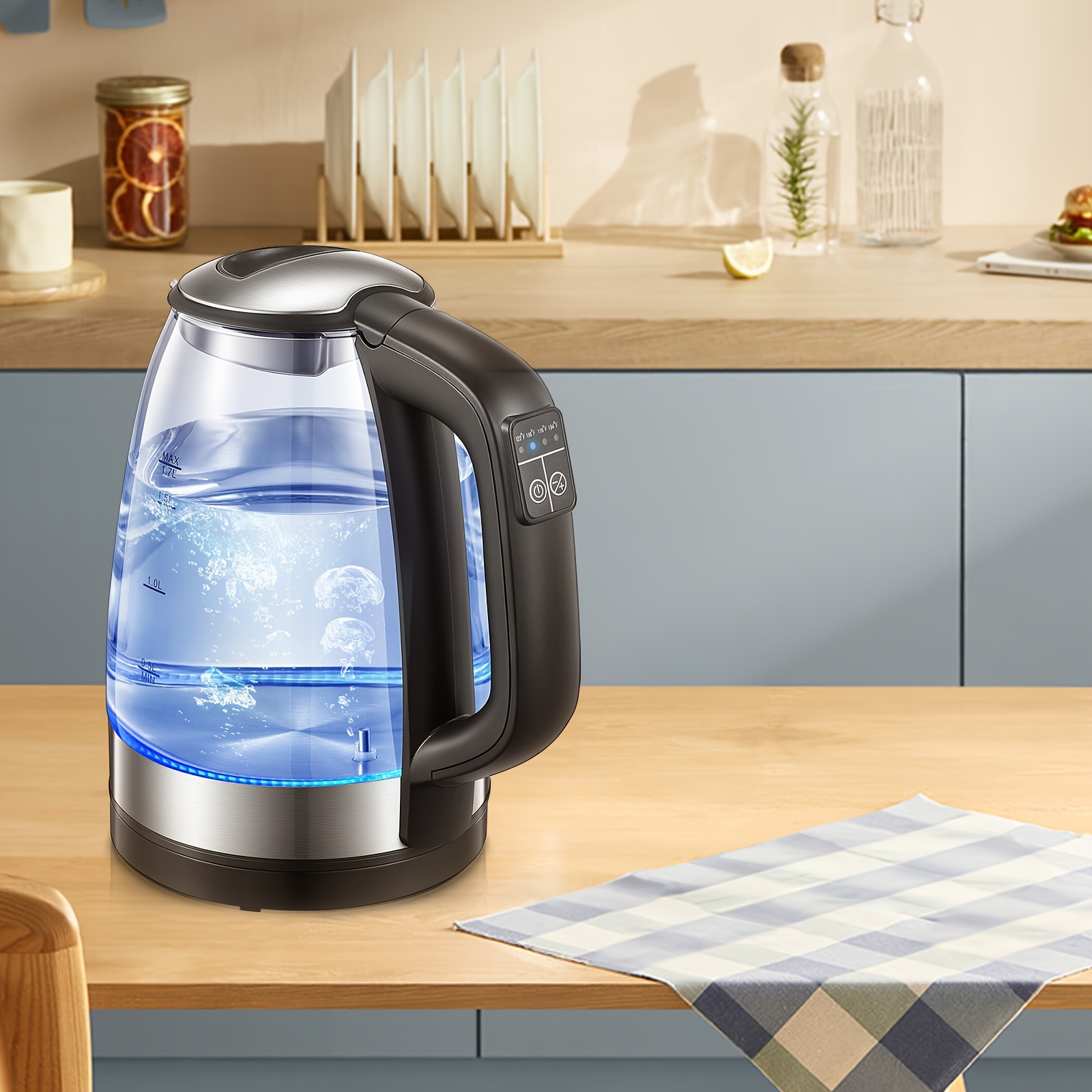 Bouilloire électrique en verre 1,7L avec contrôle de la température