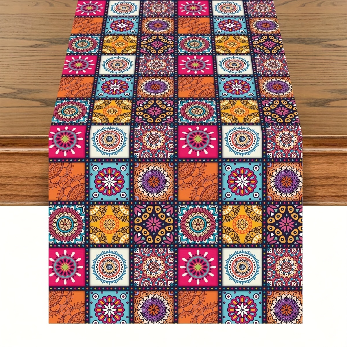 

1pc, Table Runner, Mosaic Bohemian Style Table Runner, Vintage & Luxurious, For Country Kitchen & Dining Table Decoration