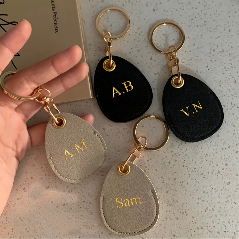 

1pc Personalized Leather Keychain With Alphabet Engraving, Stylish Handmade Keyring, Unisex Accessory For Car Keys And Business Cards, Ideal For Valentine's Day Gift