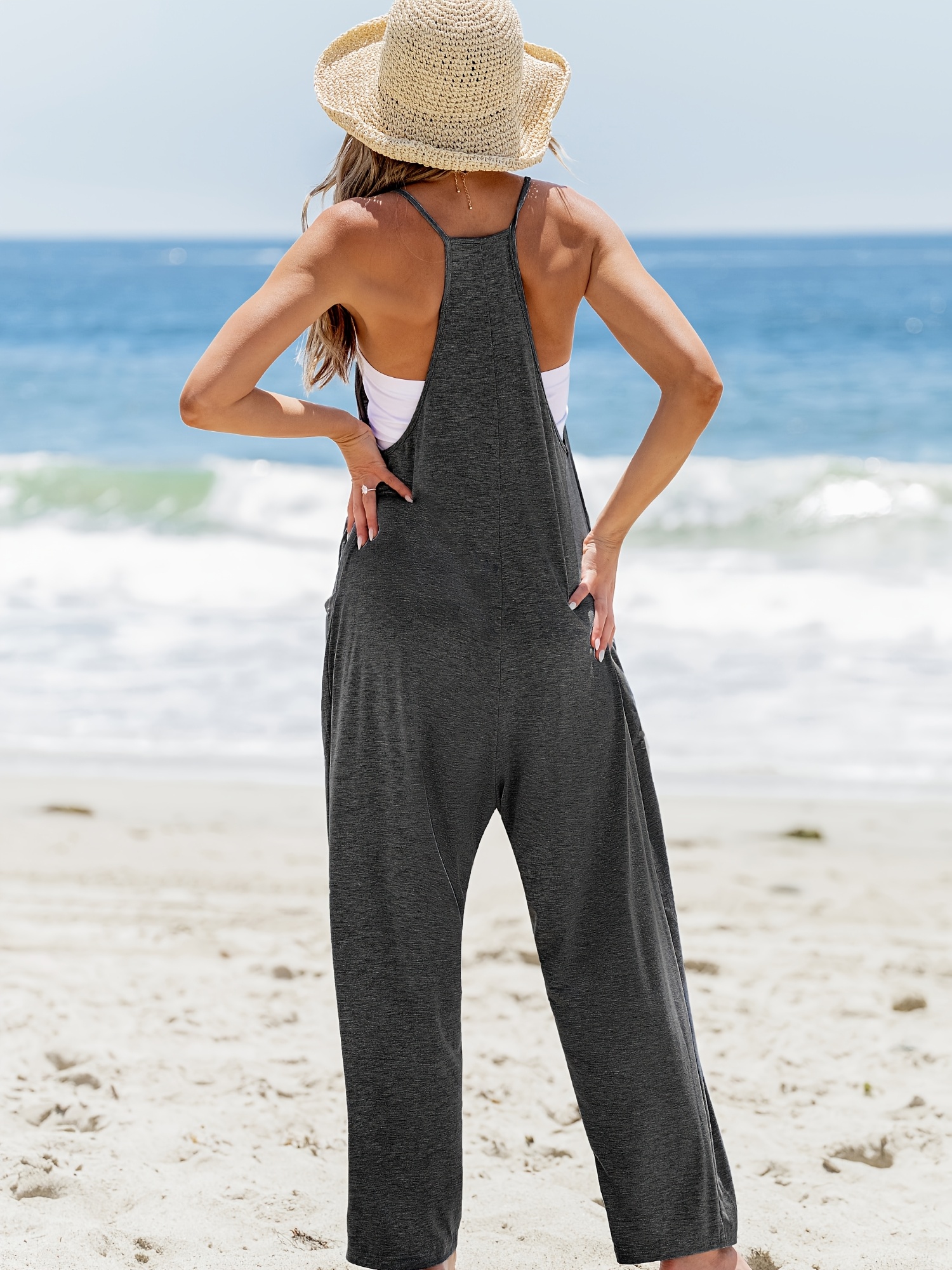 womens casual sleeveless jumpsuit pockets gray Temu Spain