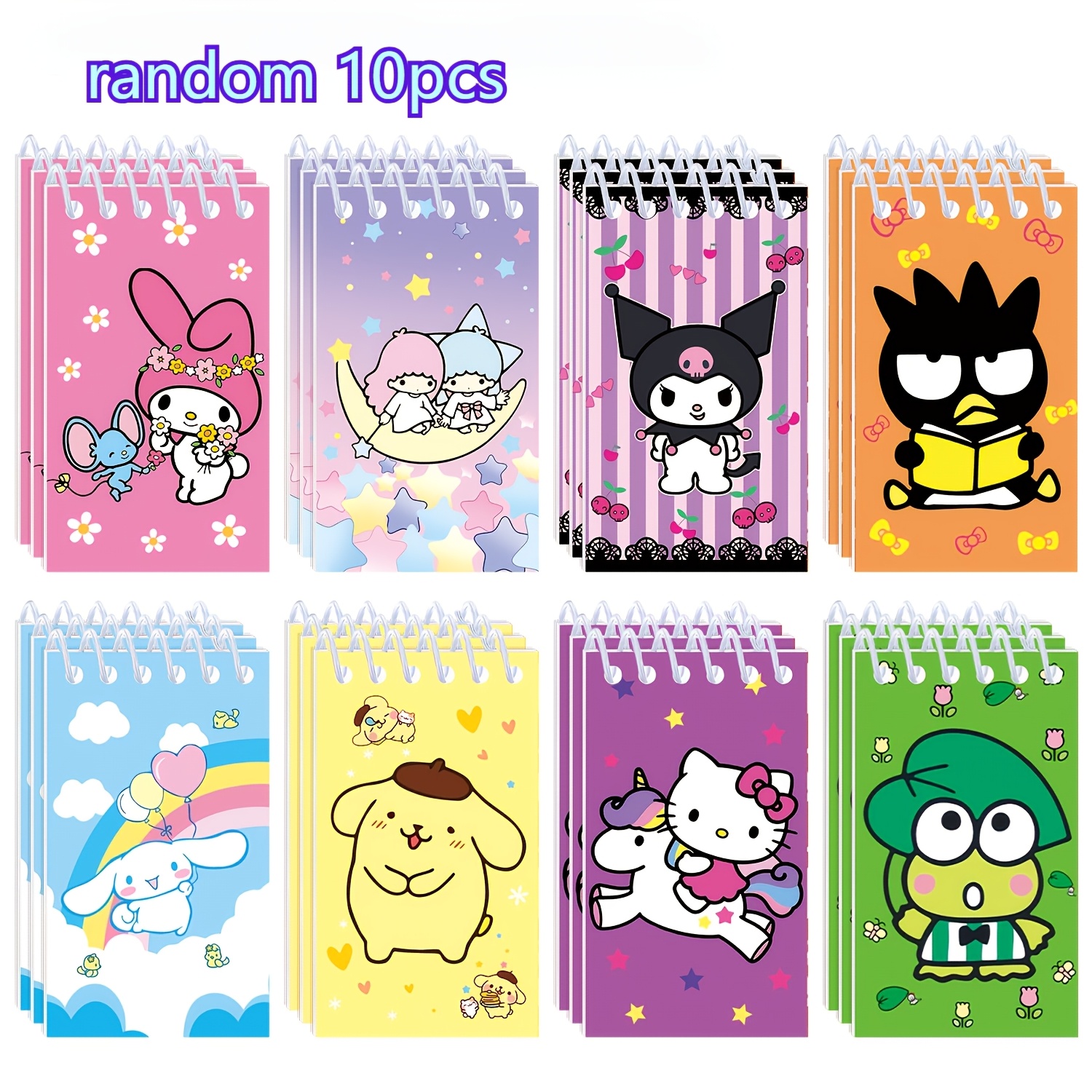 Image of 10 Packs Random Colors For Kuromi/for Hello Kitty Spiral Coil Notebook - Cute Design, Portable Mini Pocket Size, Blank Paper For , Meeting Notes, And Gift Ideas