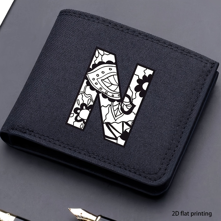 1 pieza, Cartera corta de lona impresa con 26 letras de moda para hombre, Cartera plegable con nombre propio, Cartera corta casual para negocios con ranuras para tarjetas, Regalo para hombres (impresión plana 2D)
