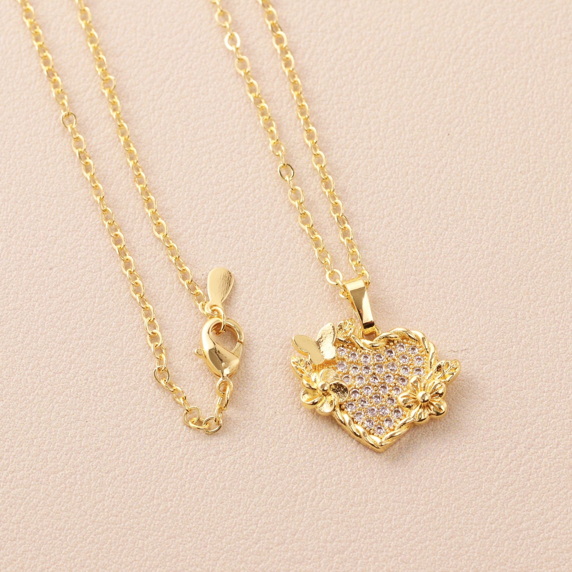 Butterfly & Flower Heart-Shaped Jewelry Set, 2pcs