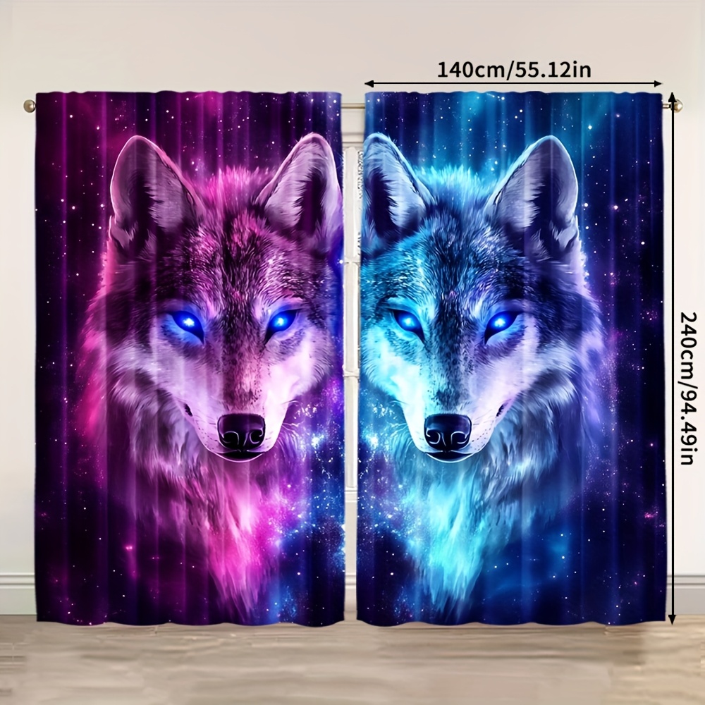 TEMU 2pcs, Curtain Popular Wolf Pattern Polyester (without Rod,no Movement, No Battery),doorway Curtain Festive Use For Bedroom, Living Room,