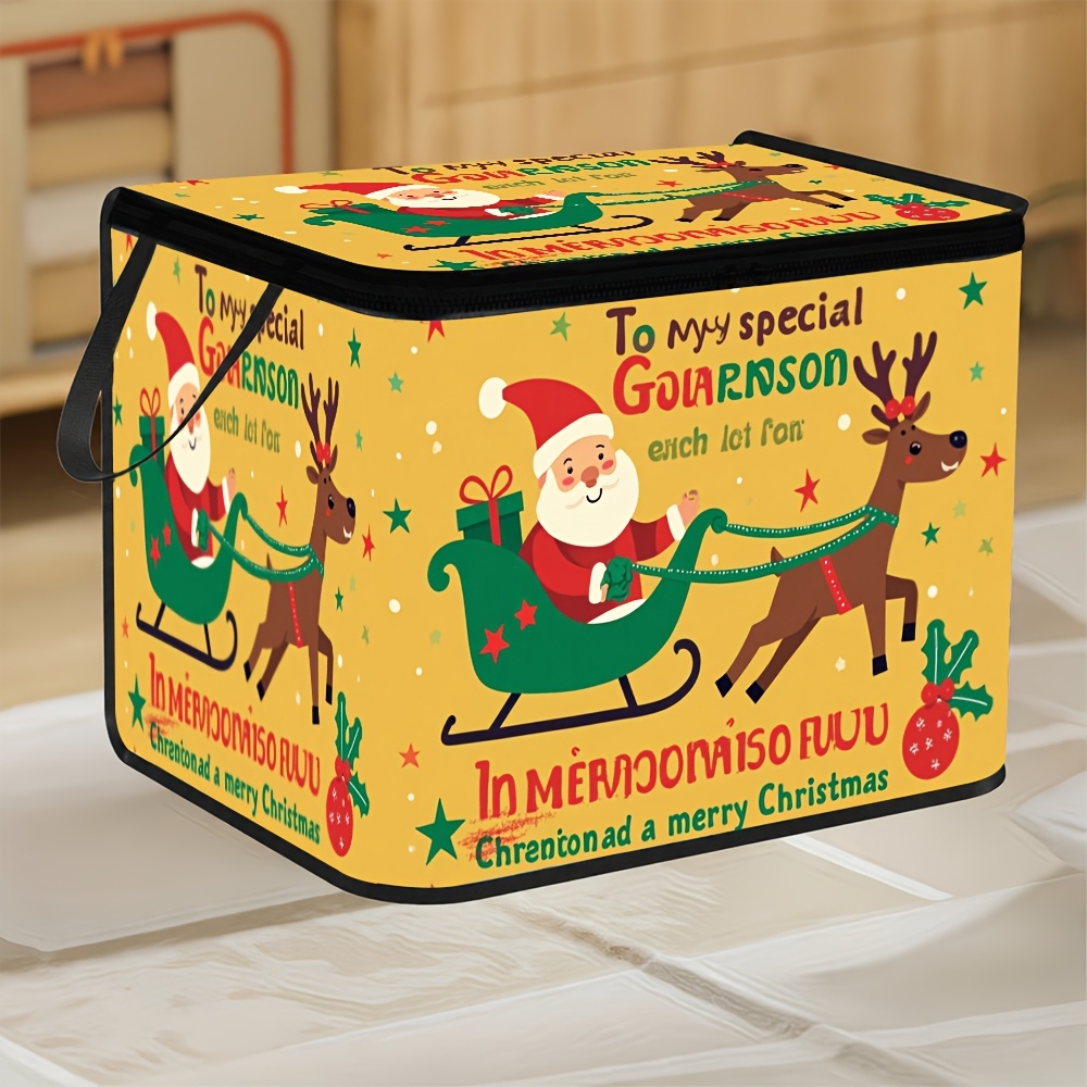 1 pz, Scatola Portaoggetti Pieghevole a Tema Biglietto di Natale con Cerniera, Cesto Portaoggetti, Adatta per Riporre Vestiti, Trapunte, Cuscini, ecc., Stile Piatto 2D, Durevole e Salvaspazio, Organizzatore per Armadio, Riutilizzabile, Struttura Robusta, Accessori per Lavanderia, Scatola