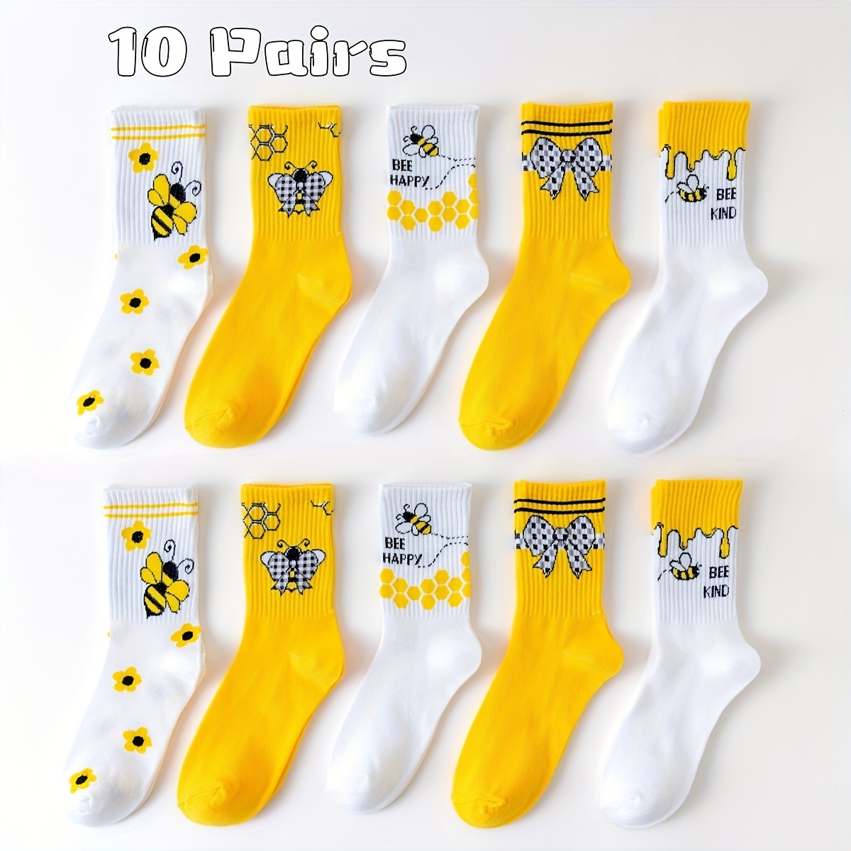 E-shop 10 Paar Mädchen Sportsocken mit exquisiten und wunderschönen Cartoon-Bienen, geeignet für alle Jahreszeiten, für große Mädchen und Teenager, und