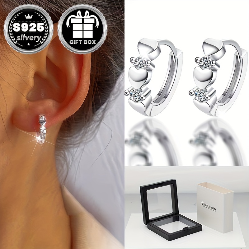 

2pc925 Sterling Silver (total Weight About 2.5g) Hypoallergenic Heart-shaped Stud Earrings Are Simple And Classic, Fashionable And Elegant, Sexy Earrings