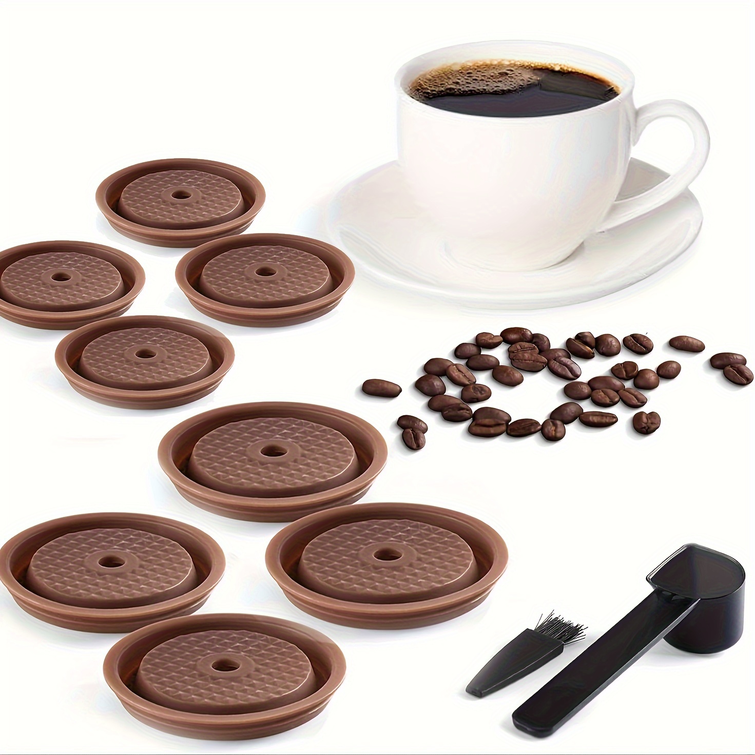 

8pcs Reusable Silicone Coffee Capsule For & Pods - High-quality, Food-grade With & Brush, Refillable Coffee Pods, Brown