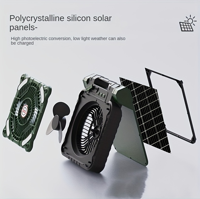 1pc solar powered led light and portable folding outdoor fan with usb charging antique abs material 36v operating voltage rechargeable lithium battery for camping and desk use details 3
