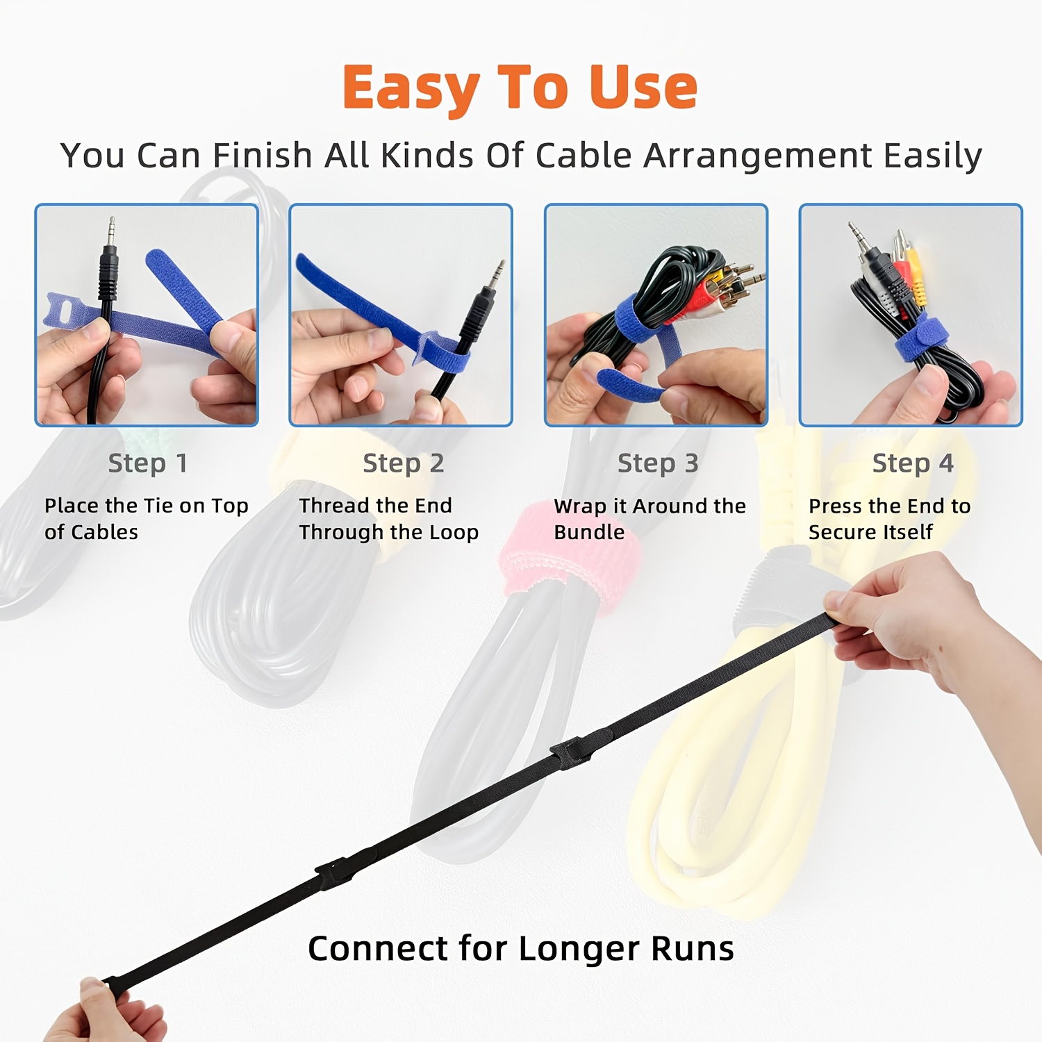 90pcs Reusable Hook and Loop Cable Management Straps
