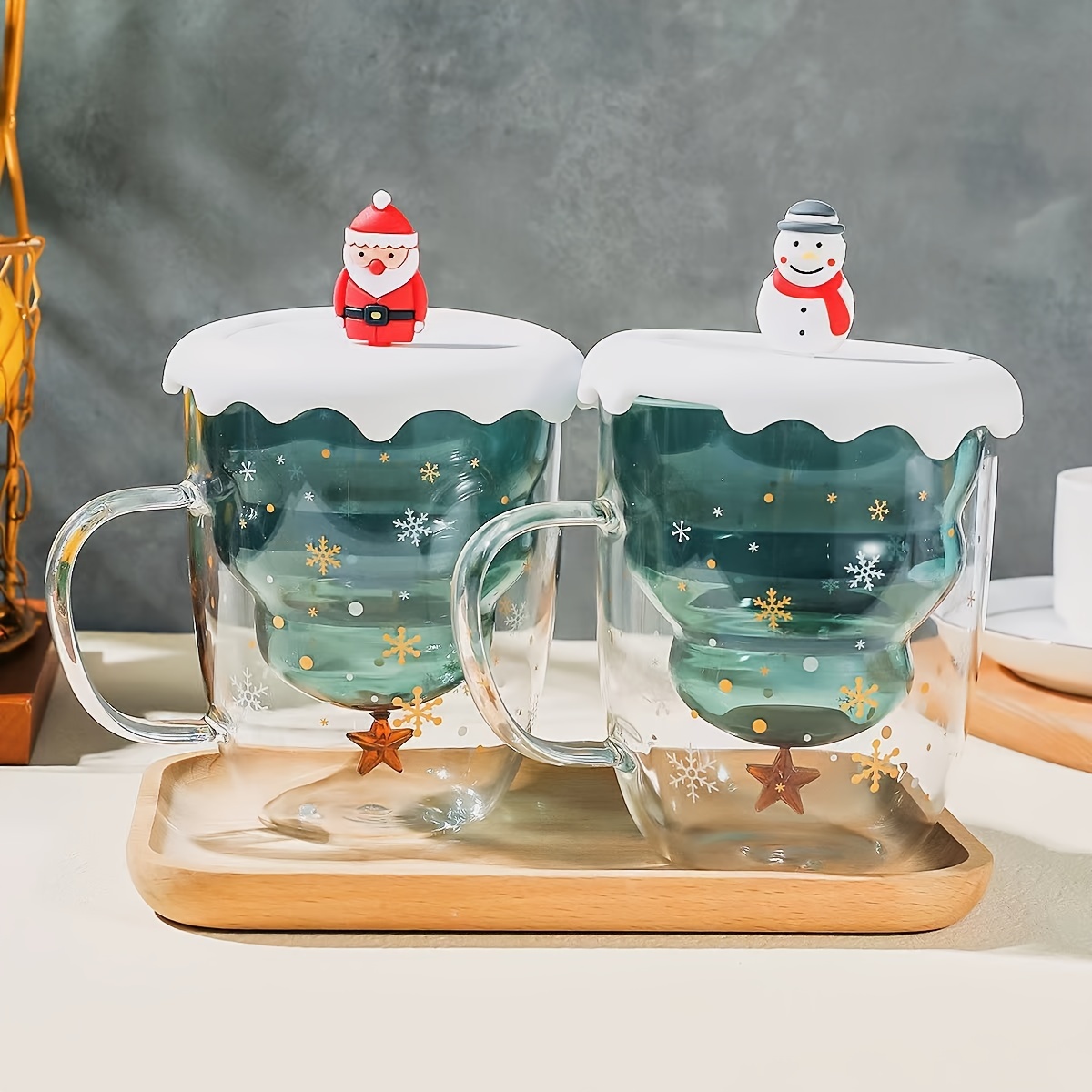 

Lot de 2 Tasses à Café de Noël Festives avec Couvercles - Verre en Borosilicate à Double Paroi pour la des Fêtes