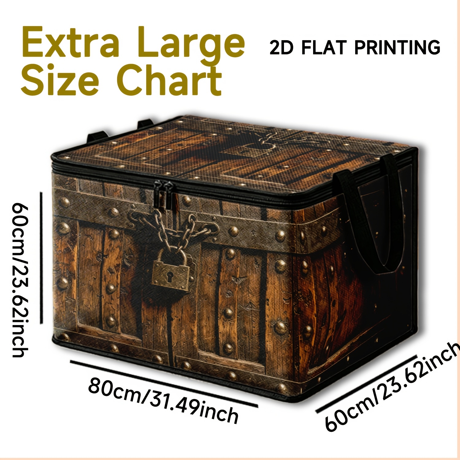 TEMU 1pc Vintage 2d Printed Foldable Soft Fabric Storage Box, High-definition Print, Double Zipper Design, Large Capacity For Storing Clothes,