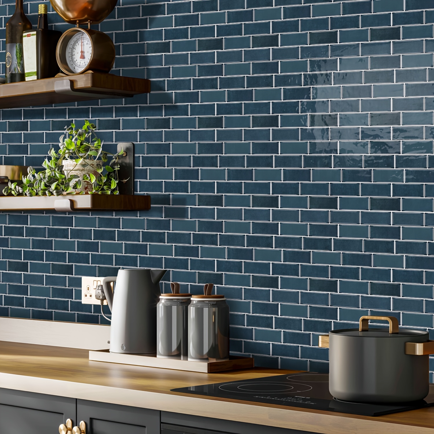 Adesivi Murali Impermeabili Antiolio Piastrelle Adesive PVC 15x15 Cm - Verde Olivo Bianco, Per Cucina E Bagno, Impermeabili Piastrelle Adesive Bagno 20x20