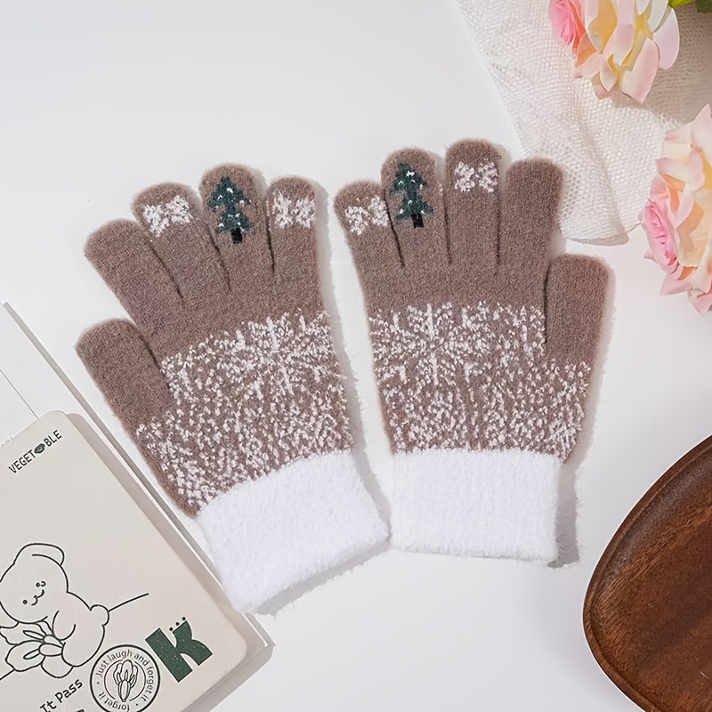 Image of Autumn Winter Christmas Gloves Women's Individual Finger Fleece Five-finger Gloves