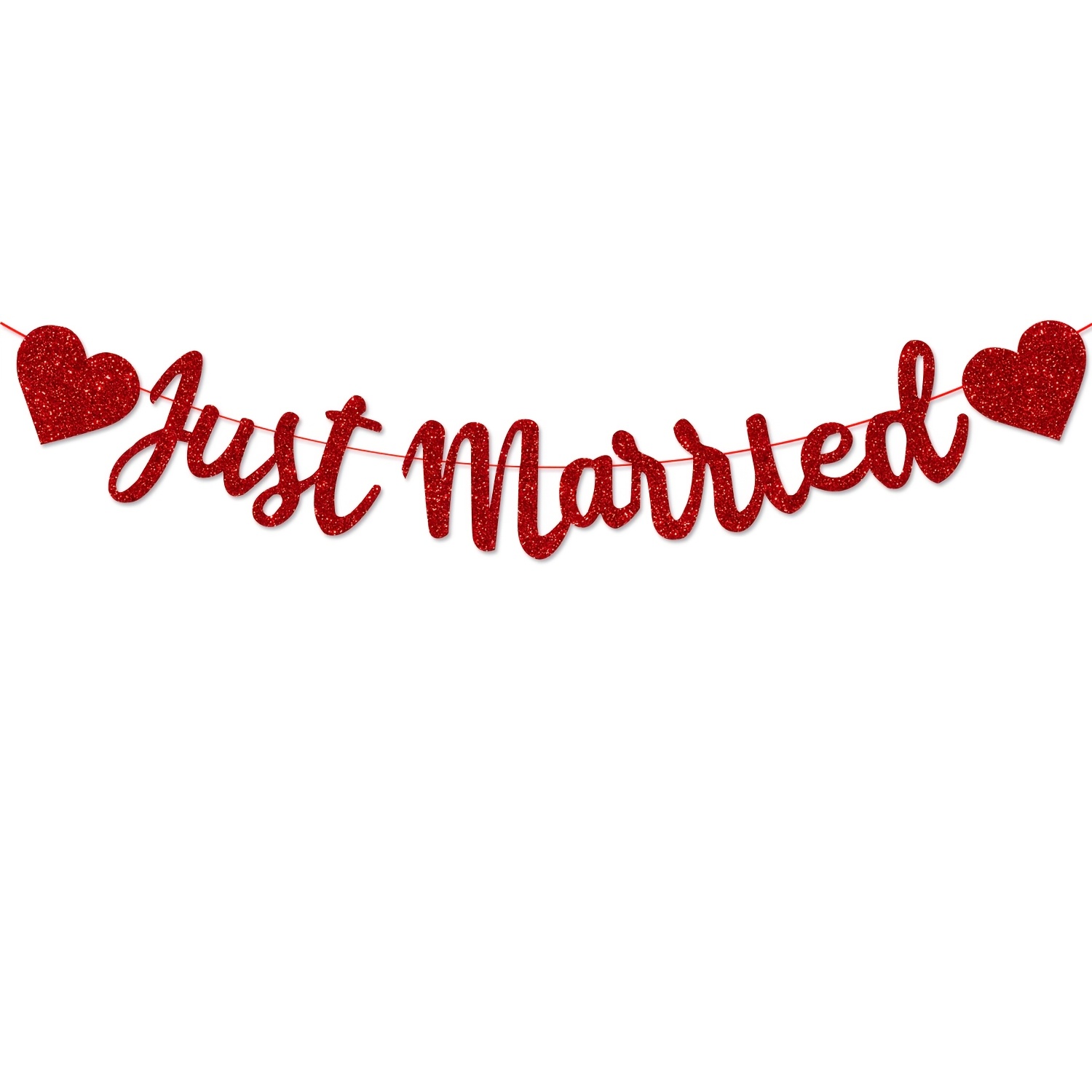 Image of 1pc Glitter Just Married Pull Flag - Wedding Car Tail Decoration Pull Flag, Wedding Banquet Background Decoration Banner, Decoration Pull Flag, Wedding Background Wall Decoration Supplies