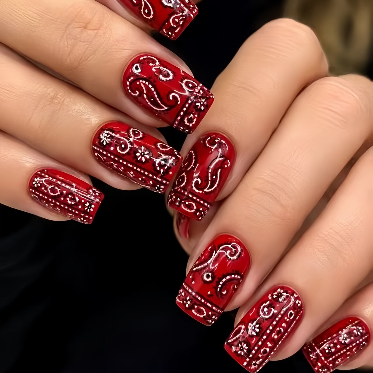 TEMU 24pcs Nail Set, Vintage Paisley Ethnic Nails, Glossy Detachable Press-on Nails For Daily Wear, Apparel Decoration, Decorative Press-on Nails