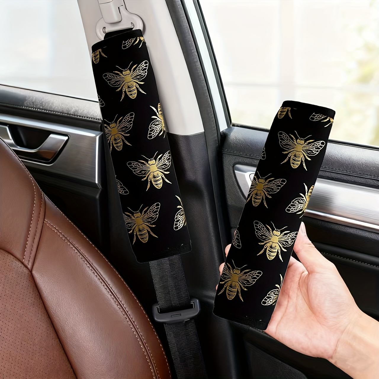 TEMU 1pc Coussin d'épaule pour ceinture de sécurité de voiture motif abeille, doux et confortable, convient aux femmes, idéal pour d'anniversaire, de