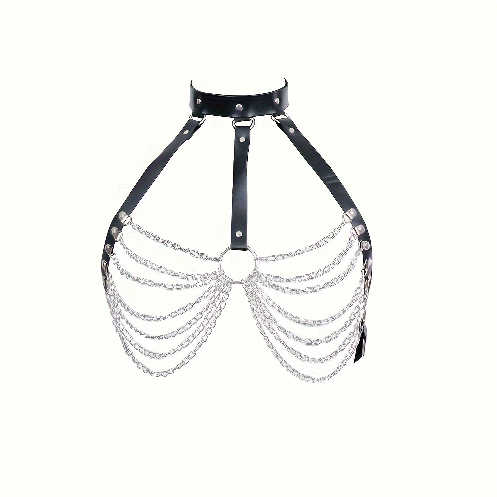 Adjustable Plus Size Punk Gothic Clothing Carnival Party Body Harness Bra  Women Caged Bralette (Black)