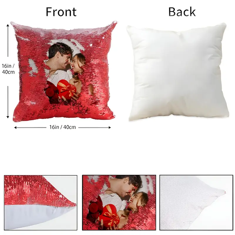 1 sequin pillow cover personalized photo sequin cushion cover decorative pillowcase photo pillowcase sequin pillowcase fathers day gift mothers day gift living room sofa decoration pillowcase photography pillowcase wedding essential valentines day gift anniversary gift birthday gift gift for mom wife girlfriend Product details 4