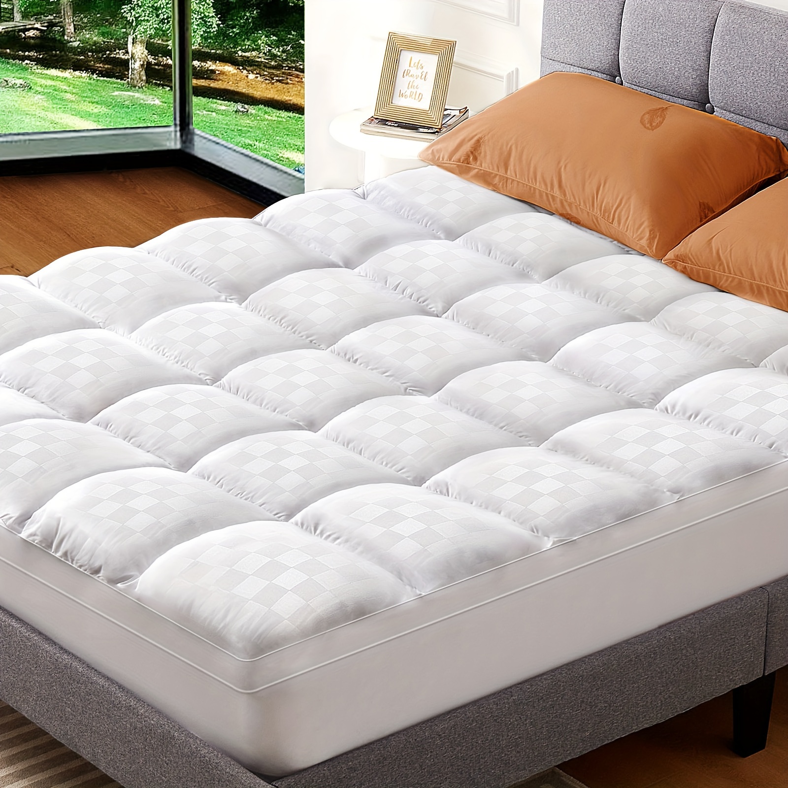 

800gsm Mattress Topper, Extra Thick Pillowtop, Cooling And Plush Mattress Pad Cover 400tc Cotton With 8-21 Inch Deep Pocket 3d Snow Down Alternative Fill