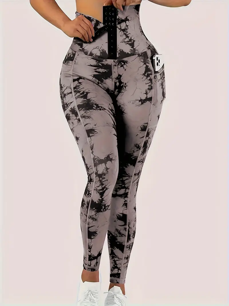 womens high waist printed athletic leggings with front for yoga and workout non transparent high stretch details 5
