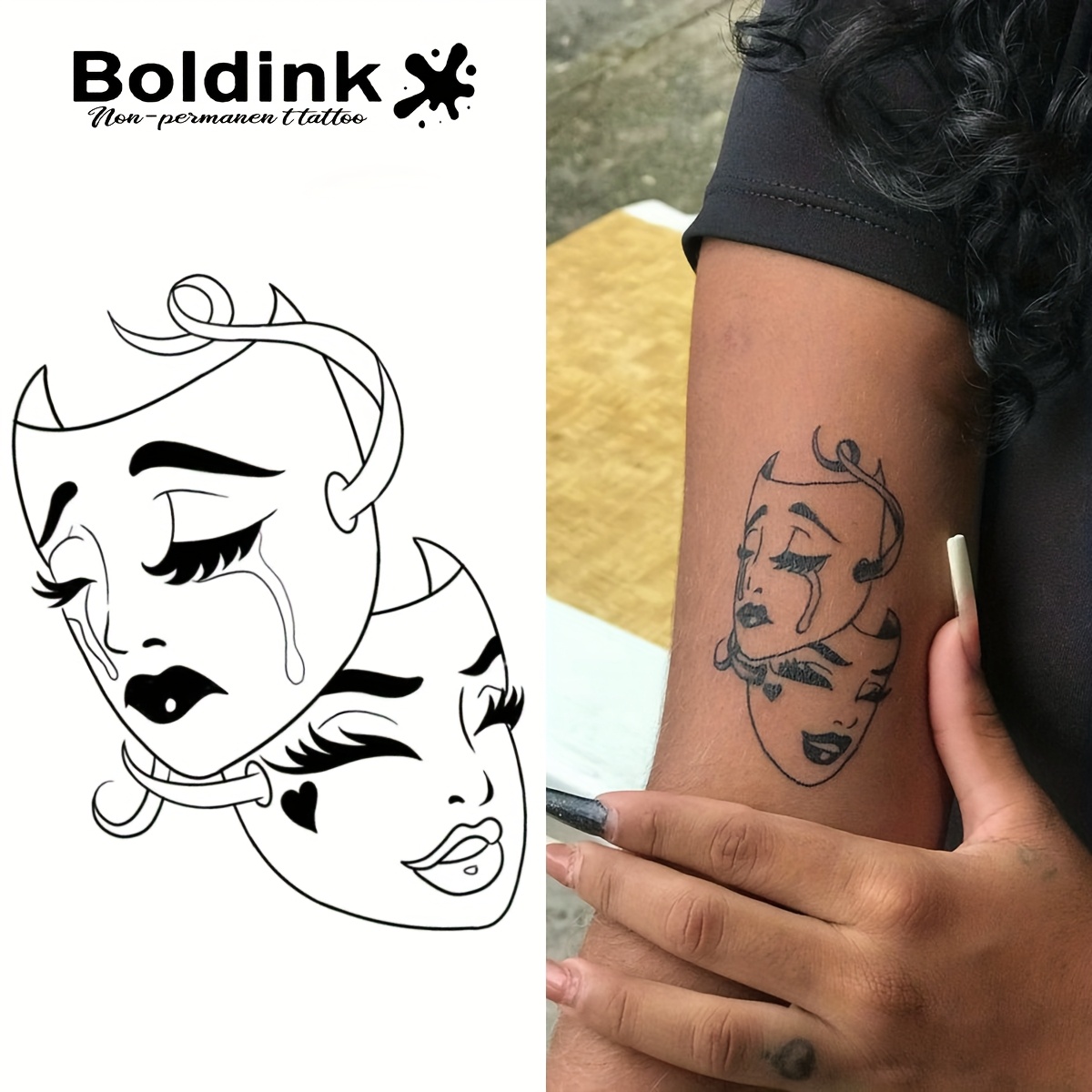 * Temporary Tattoo Stickers - Realistic Dual-Sided * \u0026 Smiling * Waterproof  * Body Art for Parties, Festivals, Events - Lasts 1-2 Weeks, image size:1200x1200