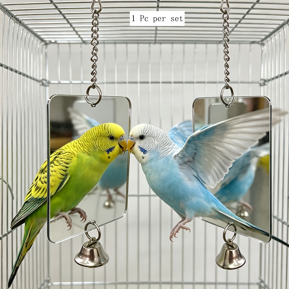 TEMU Thanksgiving Parrot Mirror Toy, Large Rectangular Acrylic Bell Mirror Bird Toy, Size L, 1pc Per Order