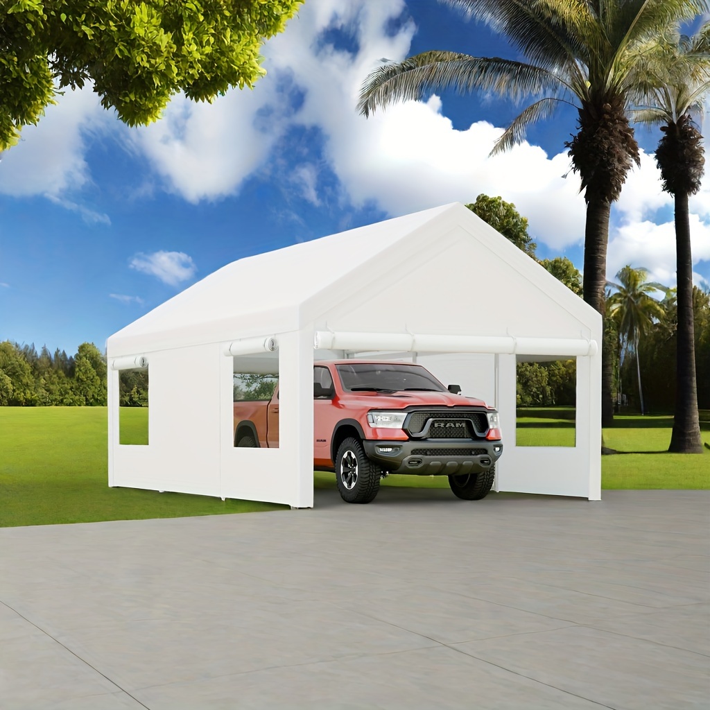 

Anbebe 10x20 Carport, Heavy Duty Carport, Portable Garage With Sandbags And Removable Sidewalls & Doors, Roll-up Windows Car Canopy And All-season Tarp, For Car, Truck, Boat