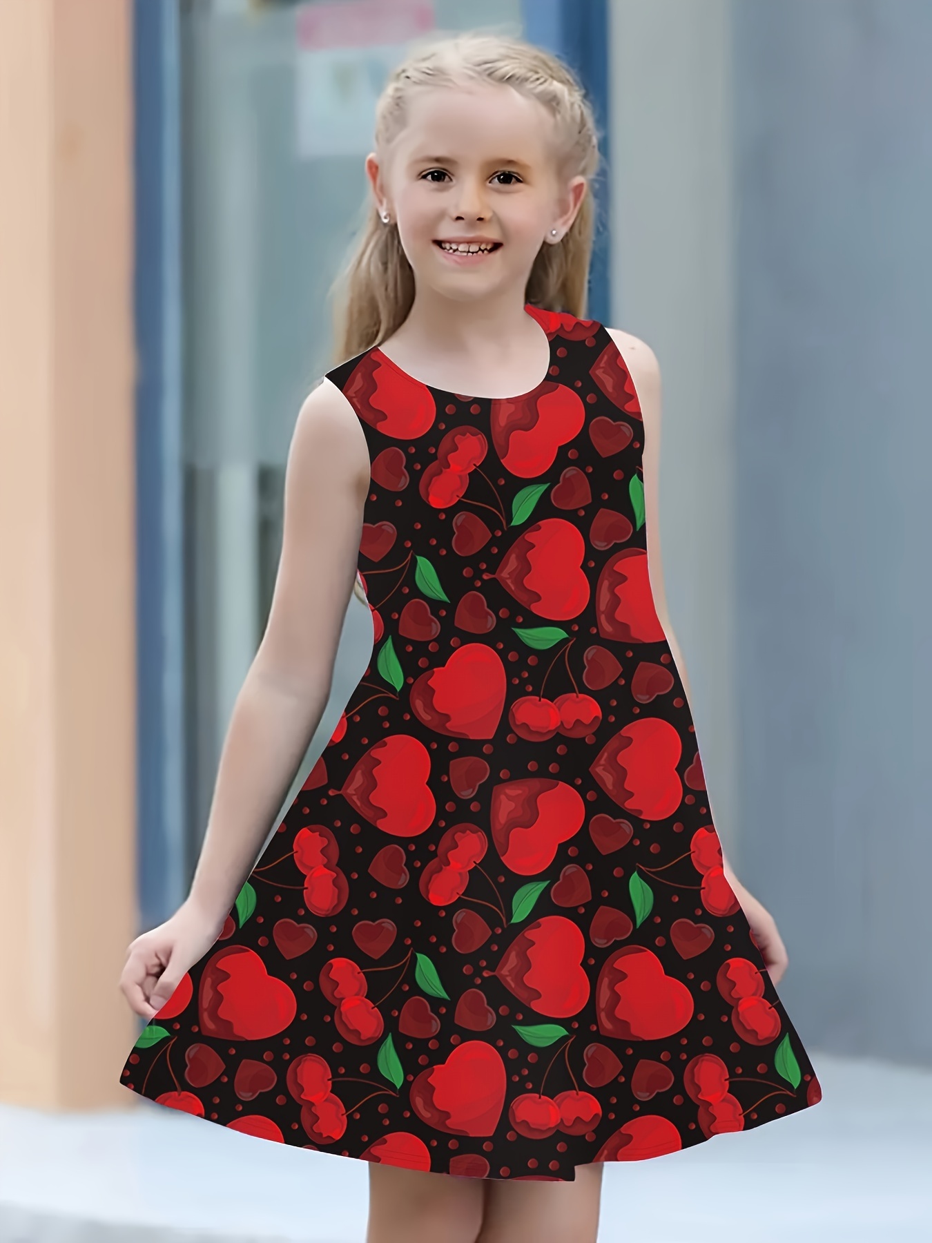 Ärmelloses Prinzessin Kleid Für Mädchen - Sommerkleid Mit Blumenmuster & Hoher Taille