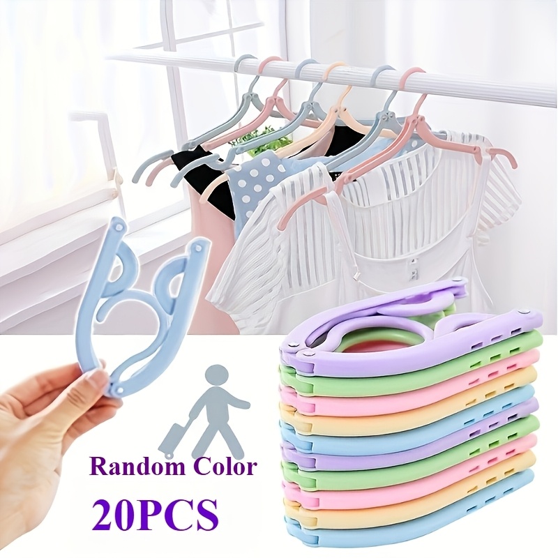 20pcs Random Color Portable Folding Hangers With Non-slip Grips - Durable Plastic, Suitable For Travel And Home Use