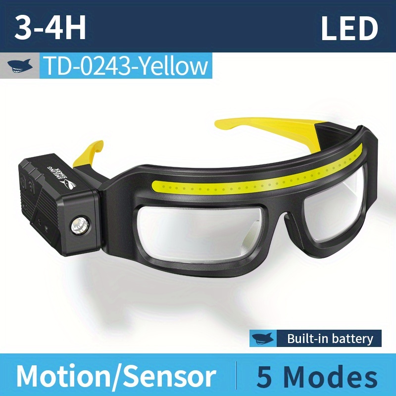   td0243 rotatable headlight cob head lamp 5   type c rechargeable adjustable lighting angle smart light with eyeglass motion sensor function portable   button ideal for camping fishing  