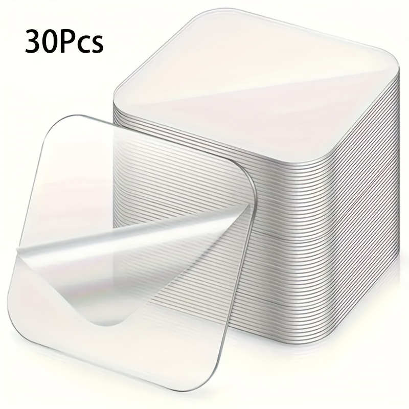 30-pack Clear Acrylic Double-sided Adhesive Hooks, Transparent Square Nano Mounting Strips, Strong Sticky Hangers For , Utility Hooks