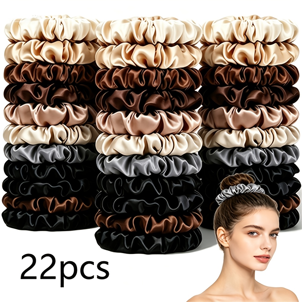 TEMU 22pcs Série Chouchous en Satin Minimalistes Haut de Gamme Polyvalents Haute Élasticité Durables Accessoires Cheveux Polyvalents Queue de Cheval