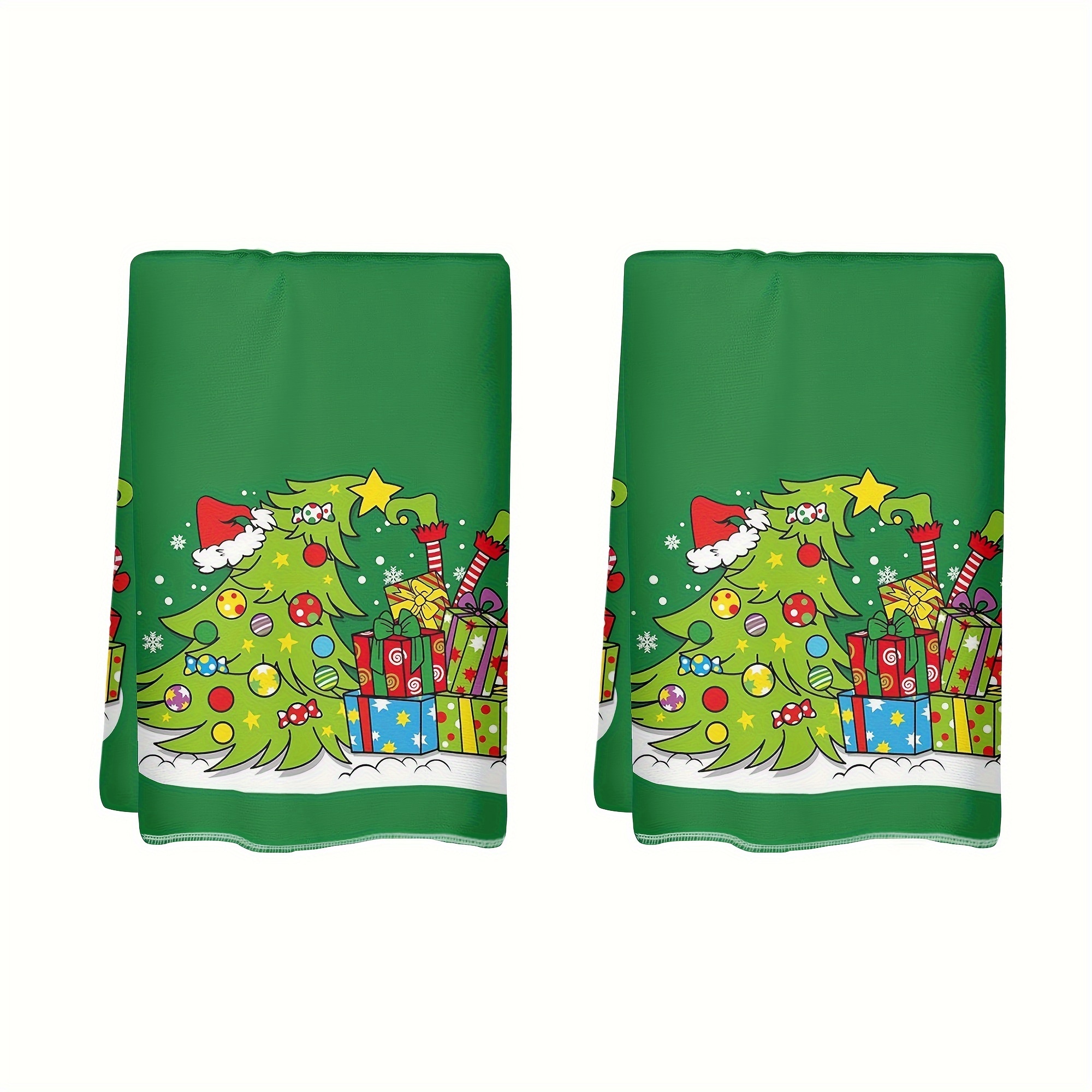 TEMU 2pcs Christmas Funny Kitchen Towels - Festive Green With Santa Hat & Stocking Design, Quick-dry Absorbent Dish Cloths For Decor, Perfect For Cooking, Baking & Cleaning