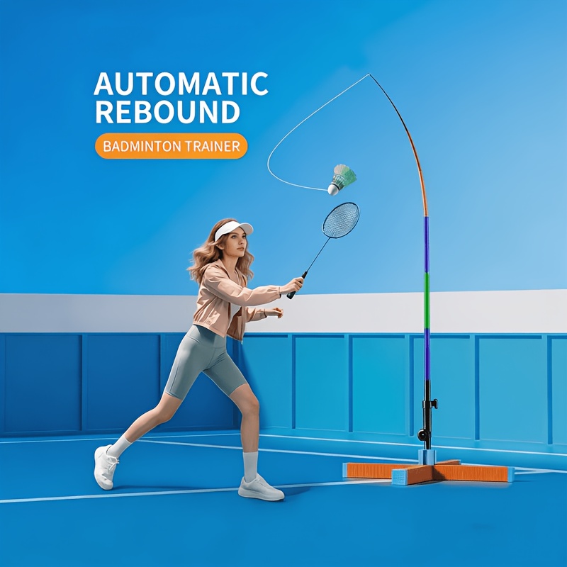 automatic rebound badminton trainer portable solo training system with height adjustable rebound   suitable for   indoor outdoor self practice tool for backyard no partner required for singles    