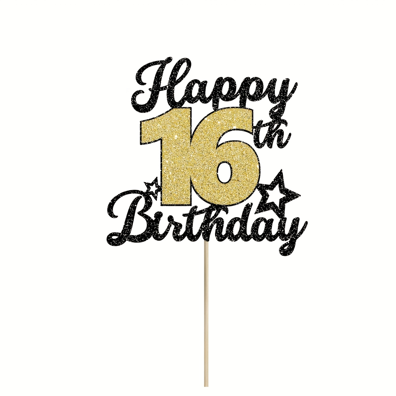 Image of 1pc, 16th Birthday Happy Birthday Cake Topper, With Shiny Double-layer Golden "16" Design, Suitable For Birthday Parties And Celebration Cake Decorations